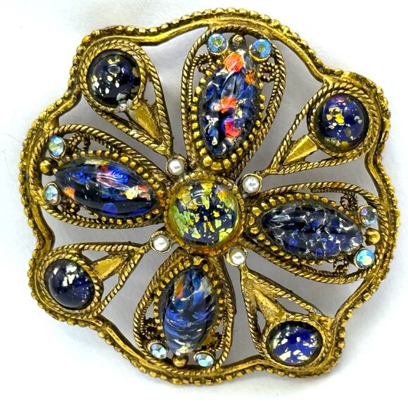 7160 Vintage HOLLYCRAFT Brooch with Dragon Breath Stones ! - Picture 1 of 2
